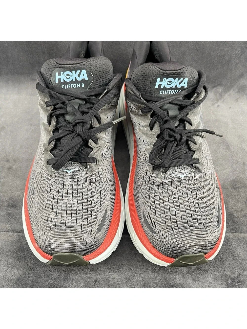 HOKA Clifton 8 Wide Running Shoes Gray Red Men’s US 11 2E EU 45 1/3